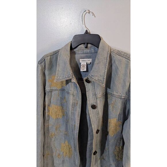 Coldwater Creek Light Blue Denim Jacket with Tan Appliqués - Picture 2 of 11
